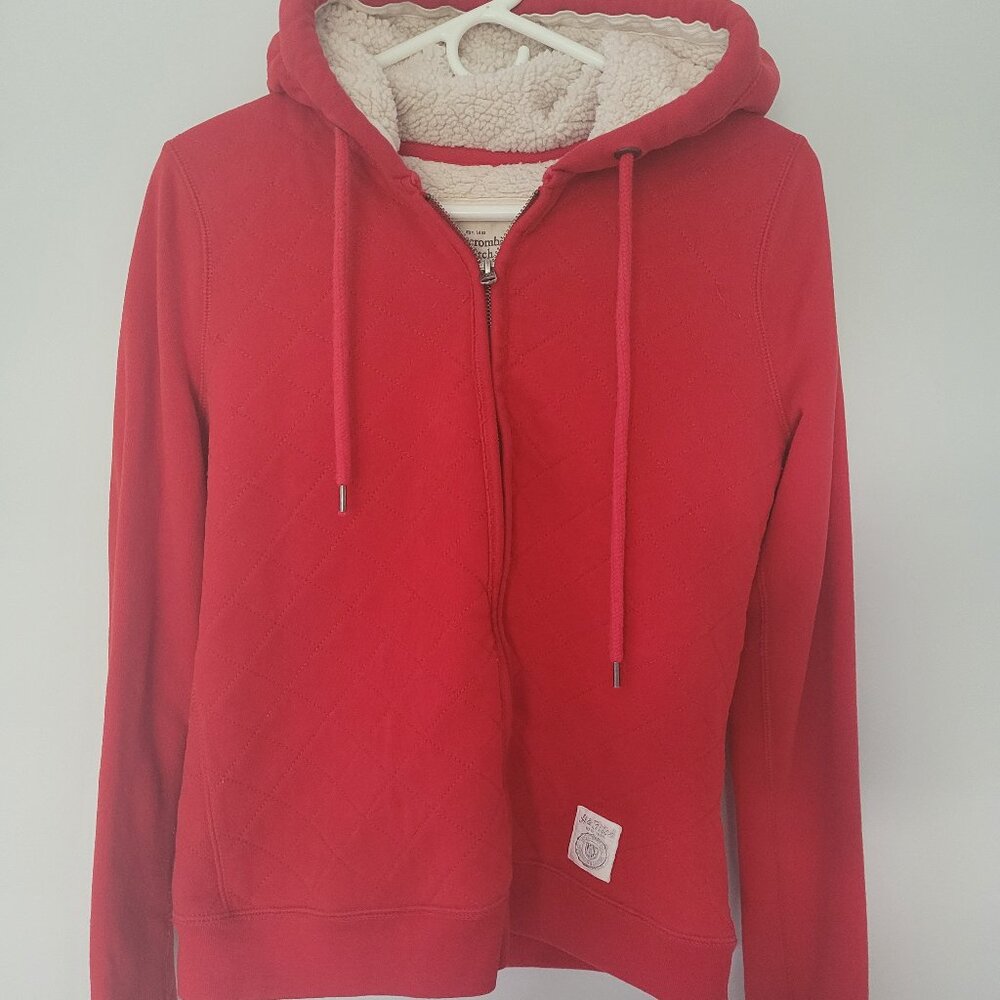 Abercrombie & Fitch Hoodie Full Zip Red Quilted Front Size Medium